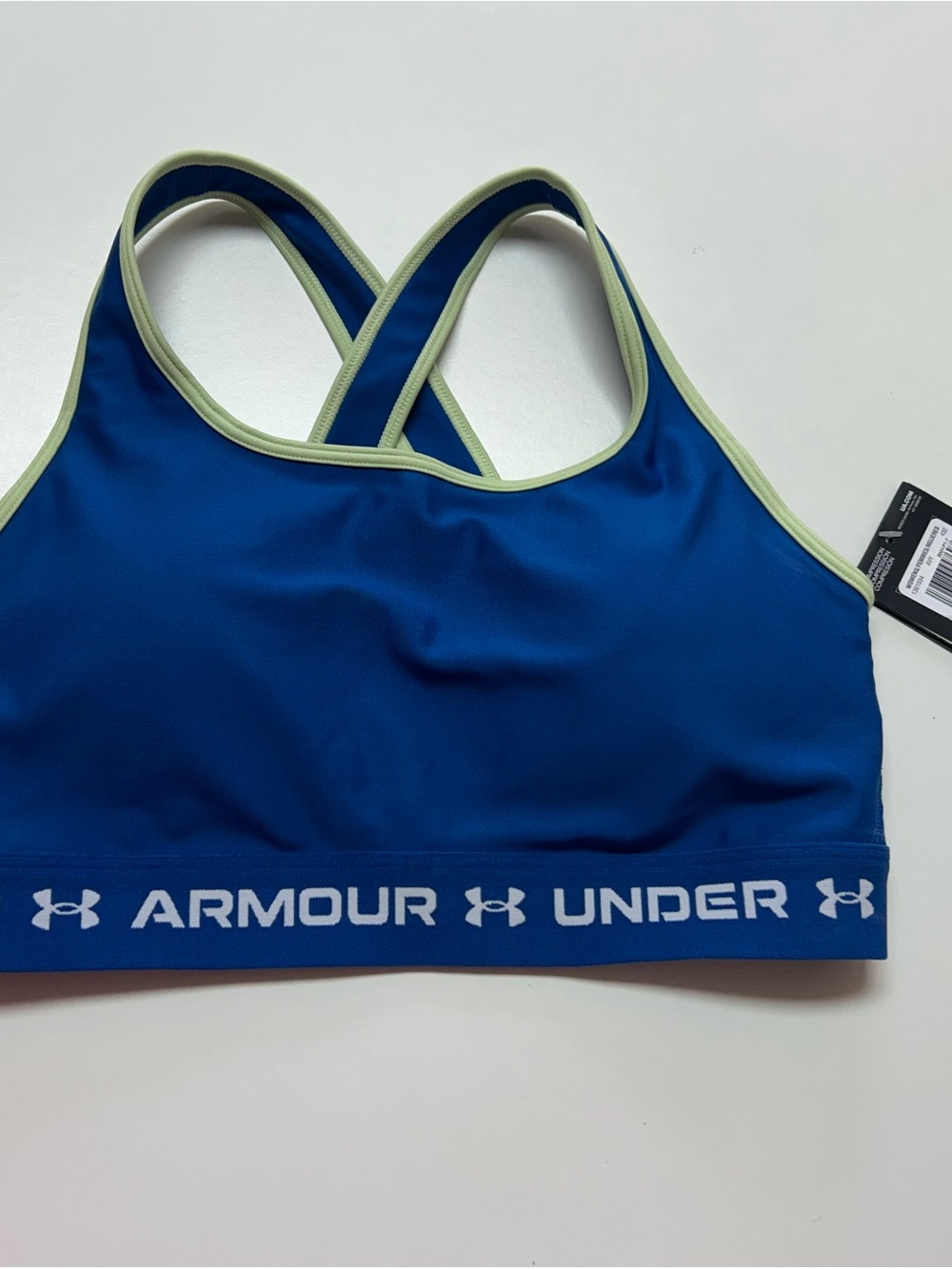 NWt Under Armour Blue Sports Bra with Pale Green Trim